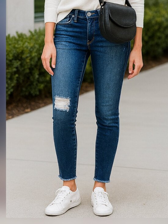 Frame Denim Crop Jeans Thorpe Dark Wash Raw Hem Distressed Size 29 - Picture 4 of 12